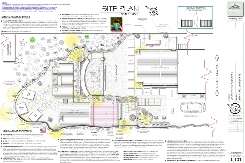 Redacted backyard landscape site plan showing proposed outdoor space organization and garden layout.